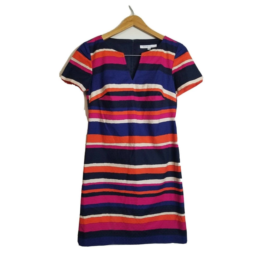 Trina Turk Dress 0 xs Sheath Striped Colorful Mini
